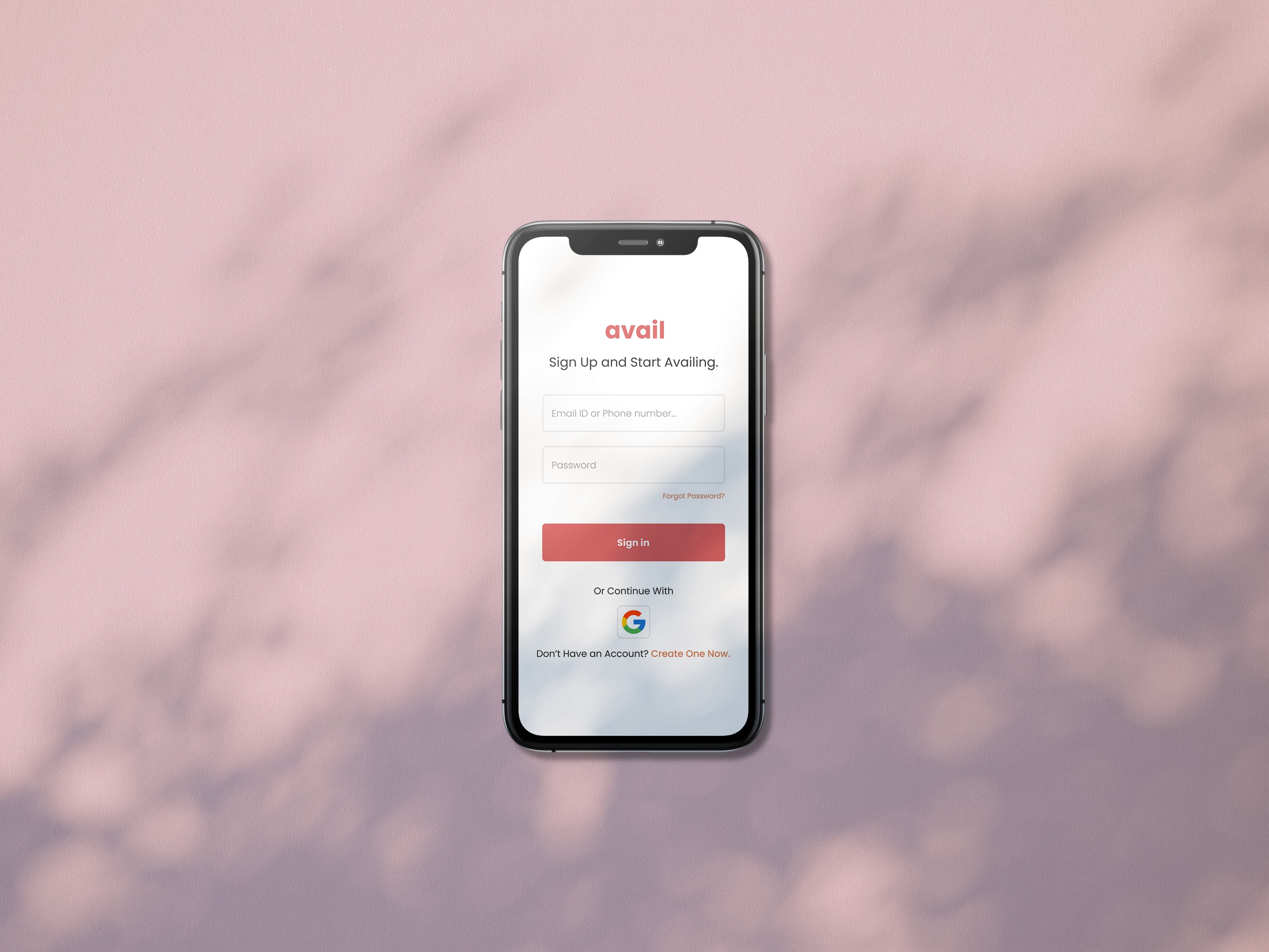 Avail app sign-in screen